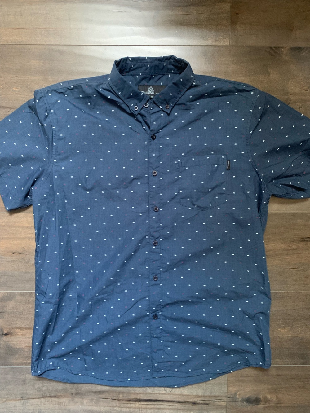 MolokaNavy Short-Sleeve Button-Down with White Micro Dots
